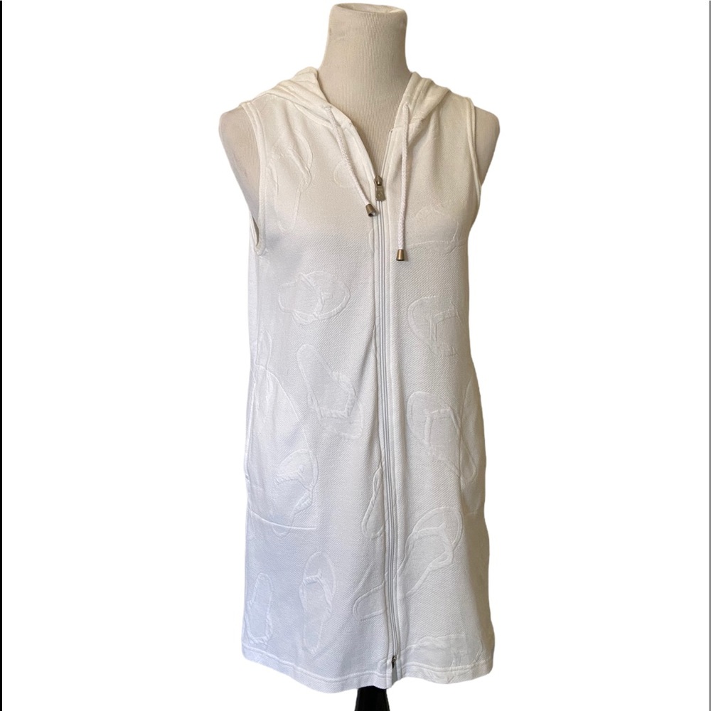 KR Beach white hooded zipper front coverup S